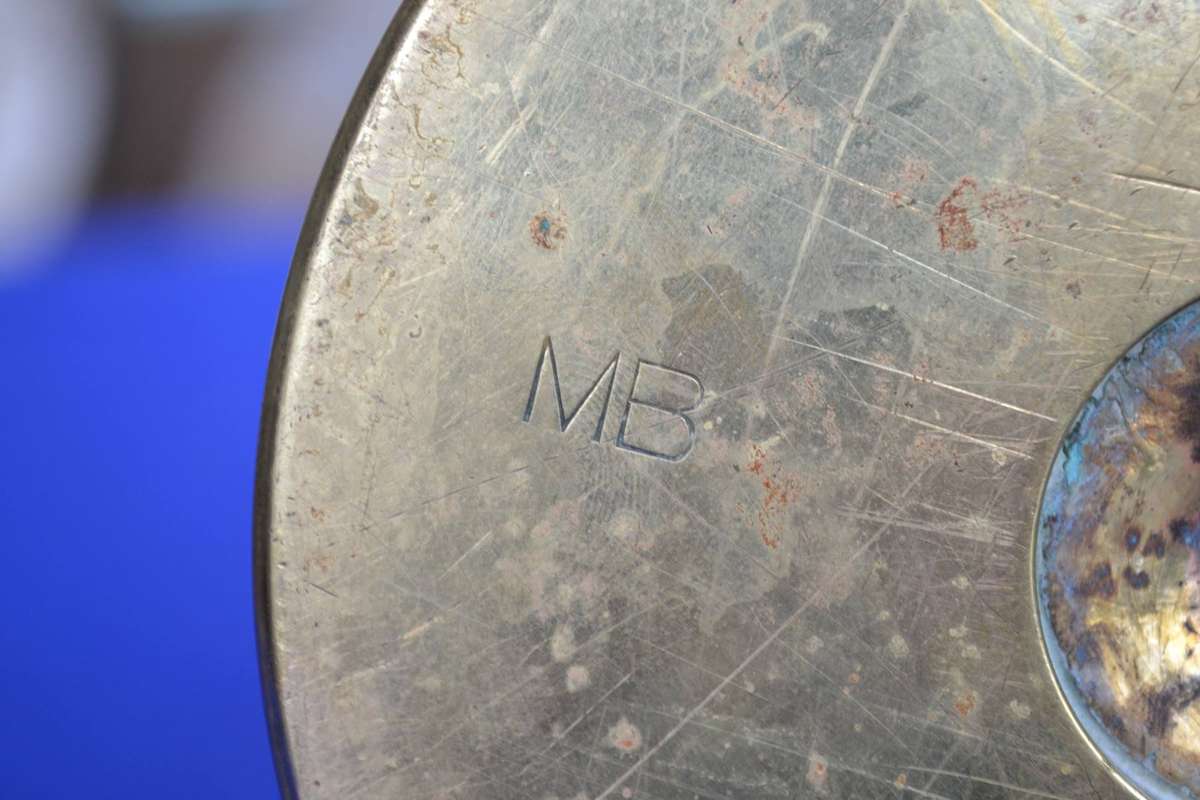 Vintage Heavy WWII Trench Art "Mortar" Ashtray with Coin Cigarette Holders