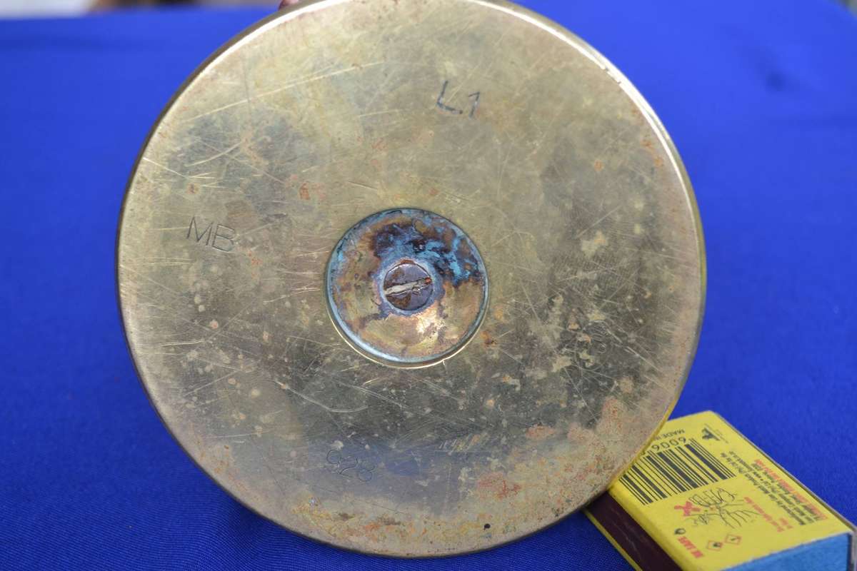 Vintage Heavy WWII Trench Art "Mortar" Ashtray with Coin Cigarette Holders