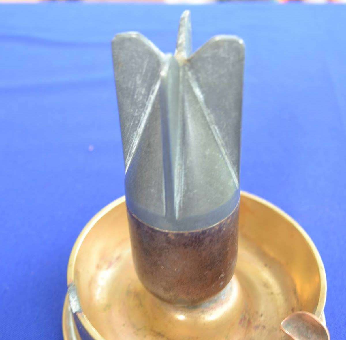 True Vintage Heavy WWII Trench Art "Mortar" Ashtray with Coin Cigarette Holders