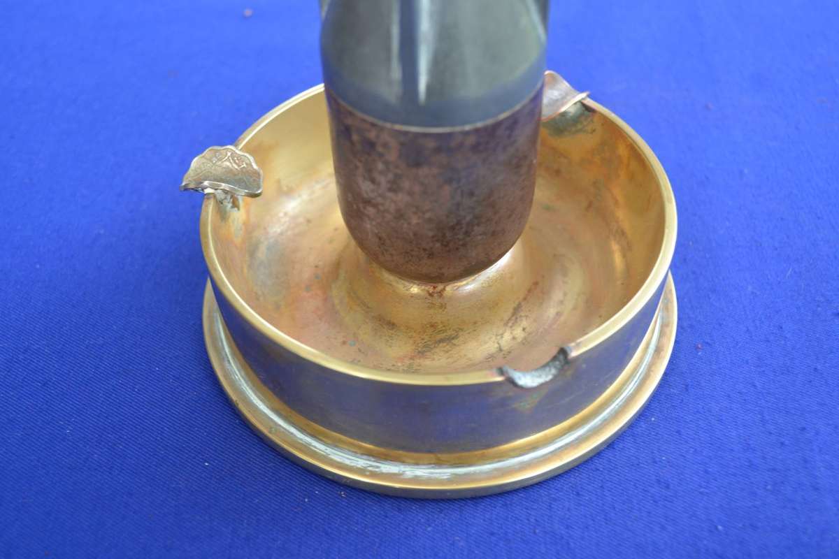 True Vintage Heavy WWII Trench Art "Mortar" Ashtray with Coin Cigarette Holders