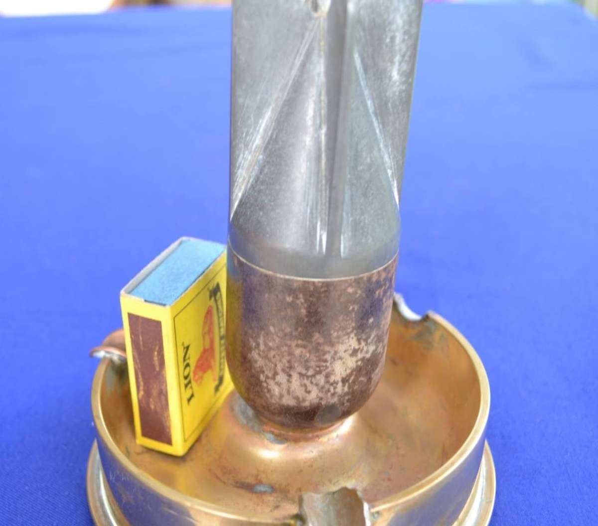 True Vintage Heavy WWII Trench Art "Mortar" Ashtray with Coin Cigarette Holders