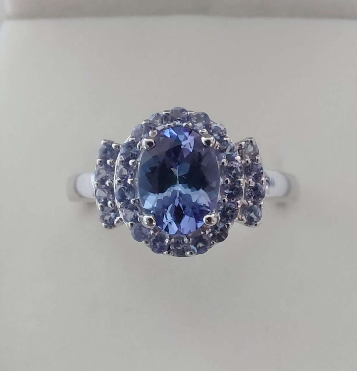 1.27ct Oval Halo Tanzanite Ring in Sterling Silver - Size 9