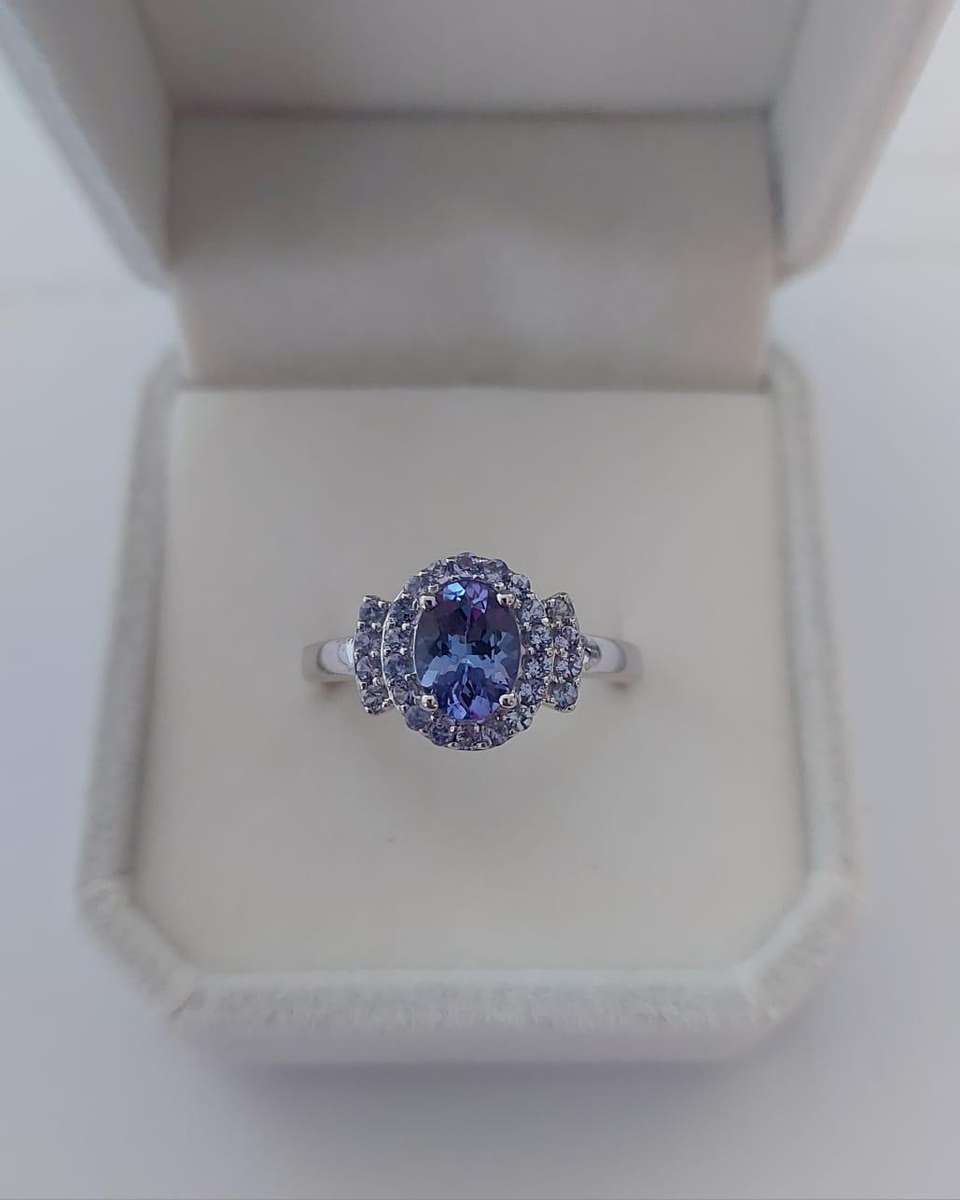 1.27ct Oval Halo Tanzanite Ring in Sterling Silver - Size 9