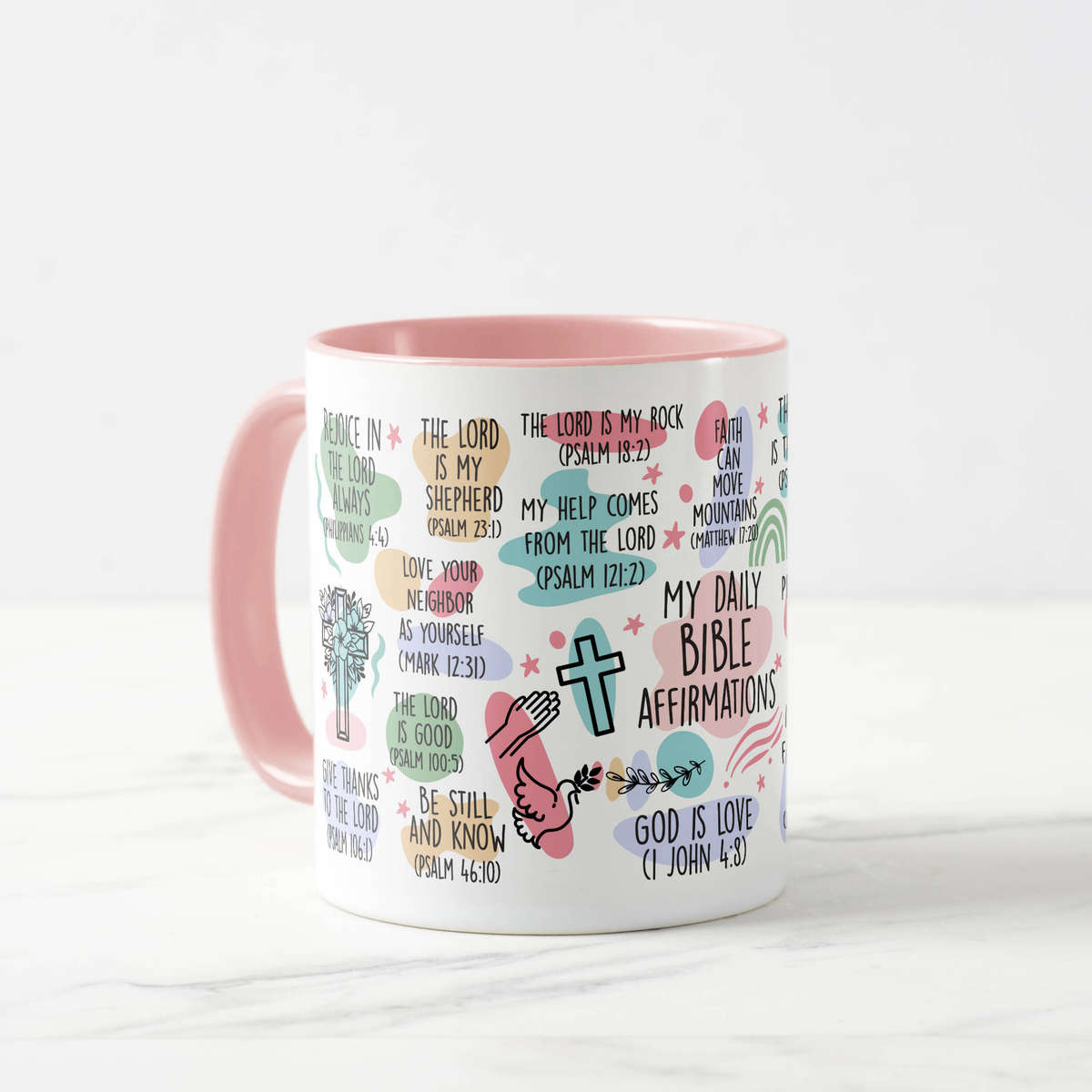 My Daily Bible Verse Affirmations Mug  11oz / 325ml, Pink Handle