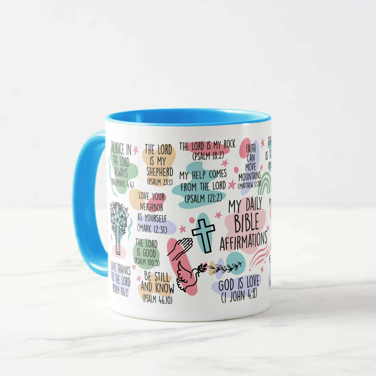 My Daily Bible Verse Affirmations Mug  11oz / 325ml, Blue Handle