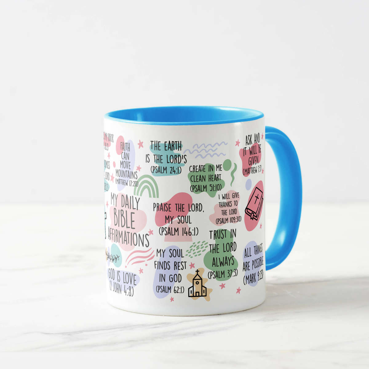 My Daily Bible Verse Affirmations Mug  11oz / 325ml, Blue Handle