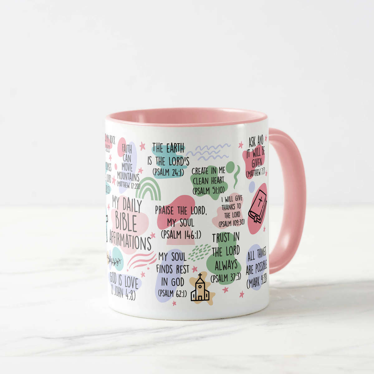 My Daily Bible Verse Affirmations Mug  11oz / 325ml, Pink Handle