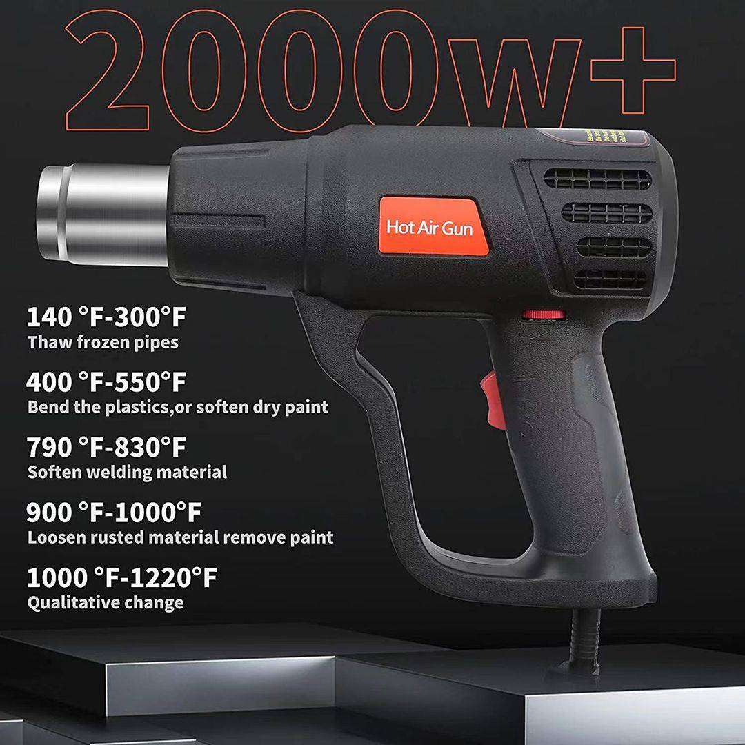 2000W Heat Gun Strong Power Hot Air Gun 2 Speeds for Crafts Shrink PVC