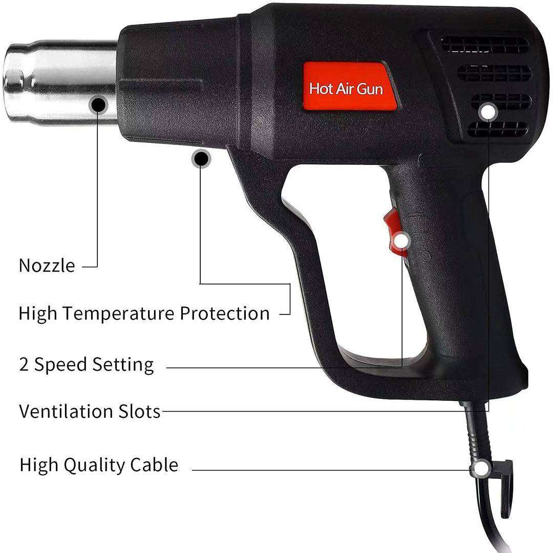 2000W Heat Gun Strong Power Hot Air Gun 2 Speeds for Crafts Shrink PVC