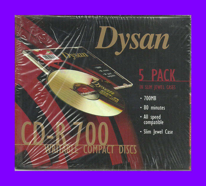 Dysan Universal CD-R  700mb Box of 5 + 5 Slim Discs (Individually Sealed in Plastic Casings)
