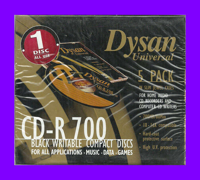 Dysan Universal CD-R  700mb Box of 5 Slim Discs (Individually Sealed in Plastic Casings)
