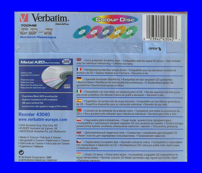 Verbatim CD-R  700mb Box of 10 Slim Colour Discs