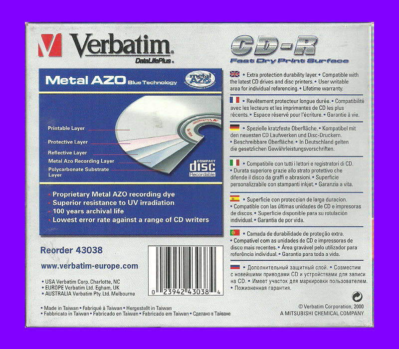 Verbatim CD-R  700mb Box of 10 (Individually Sealed in Plastic Casings)
