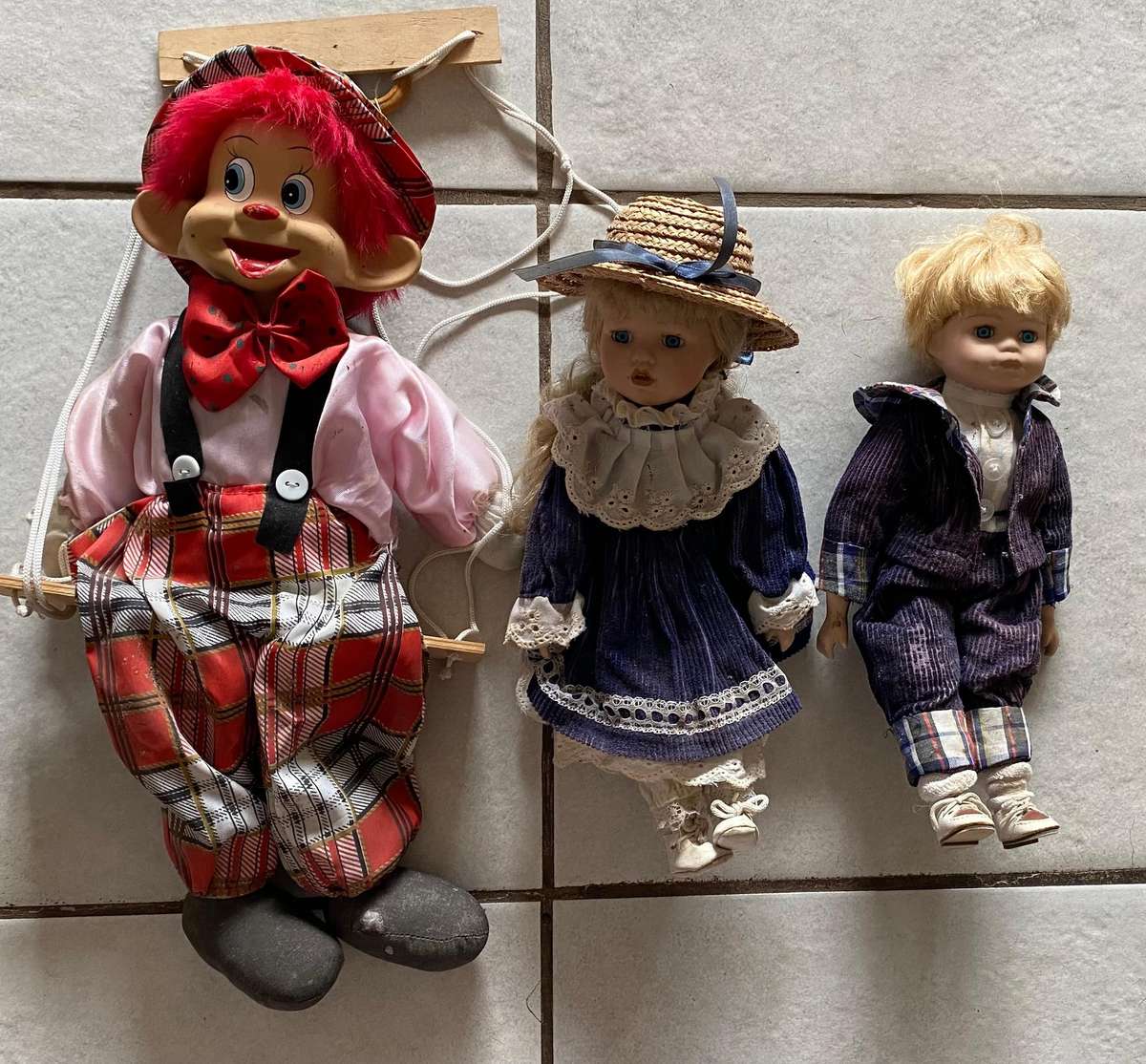 3 Porcelain dolls- Boy, girl and clown