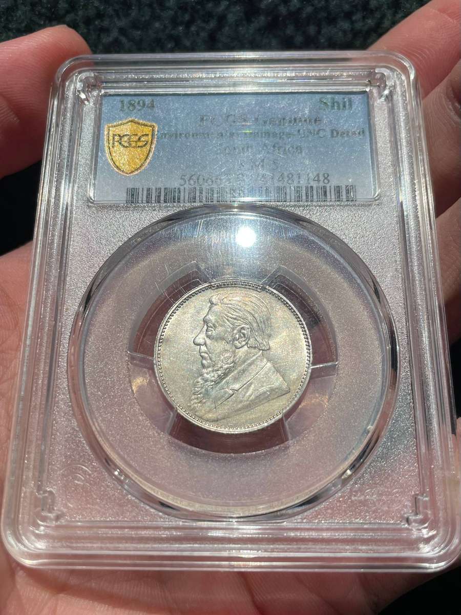 ZAR Paul Kruger 1894 one shillings silver coin - PCGS graded Mint State MS details