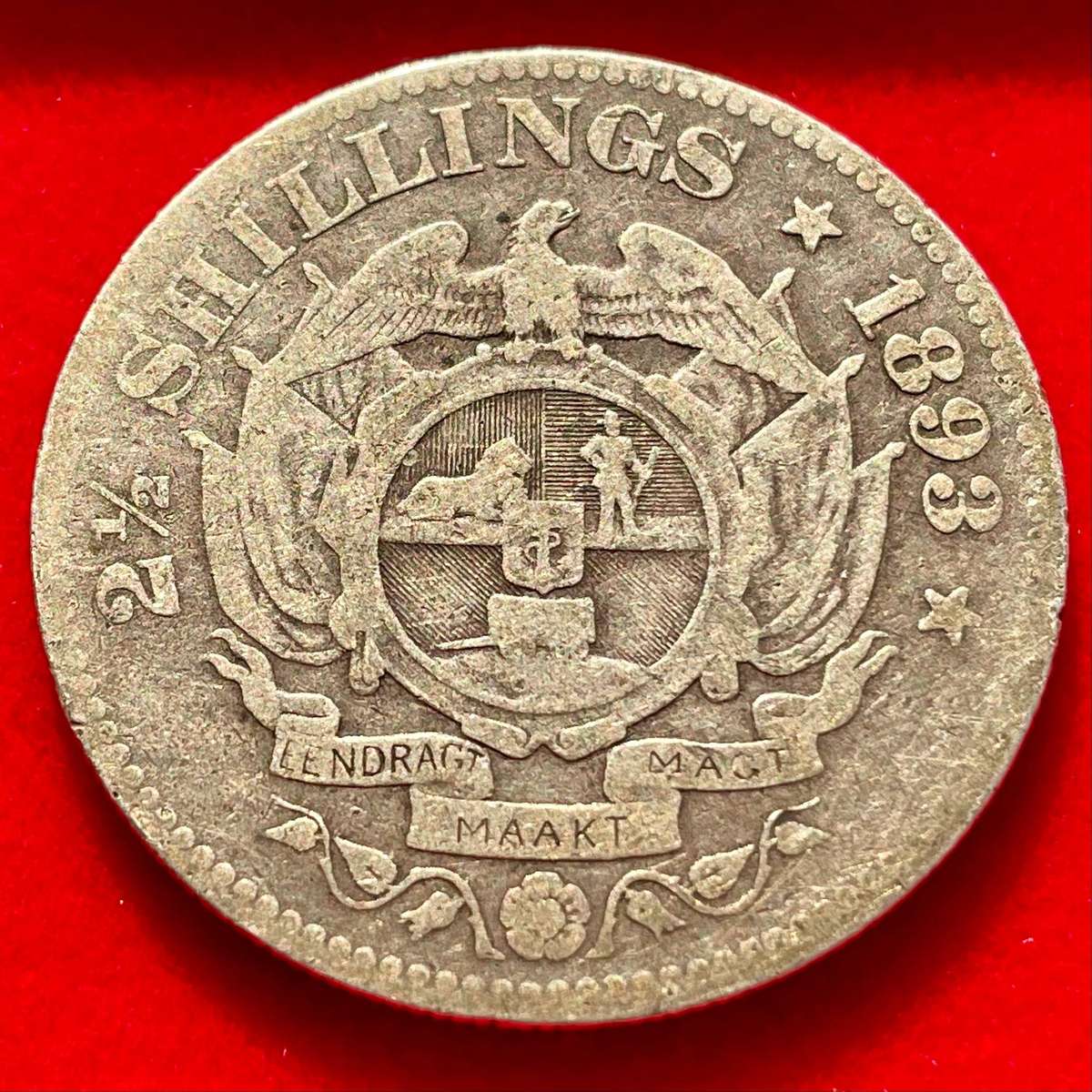 Scarce 1893 ZAR Paul Kruger silver 2 1/2 shillings coin