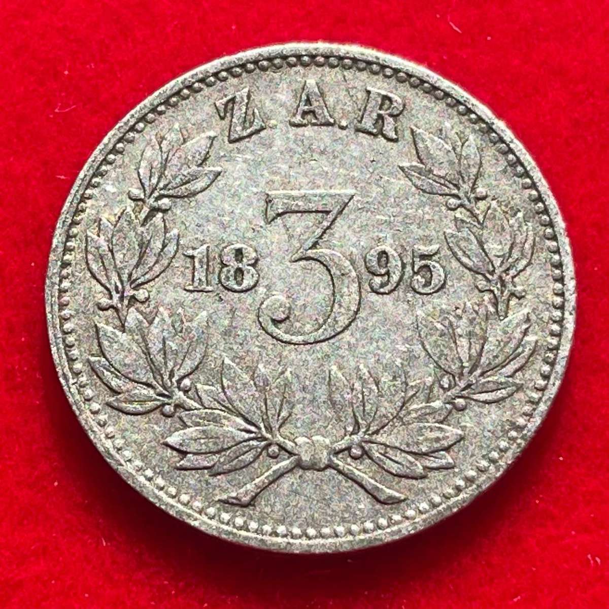 Scarce 1895 ZAR Paul Kruger silver tickey (threepence) coin