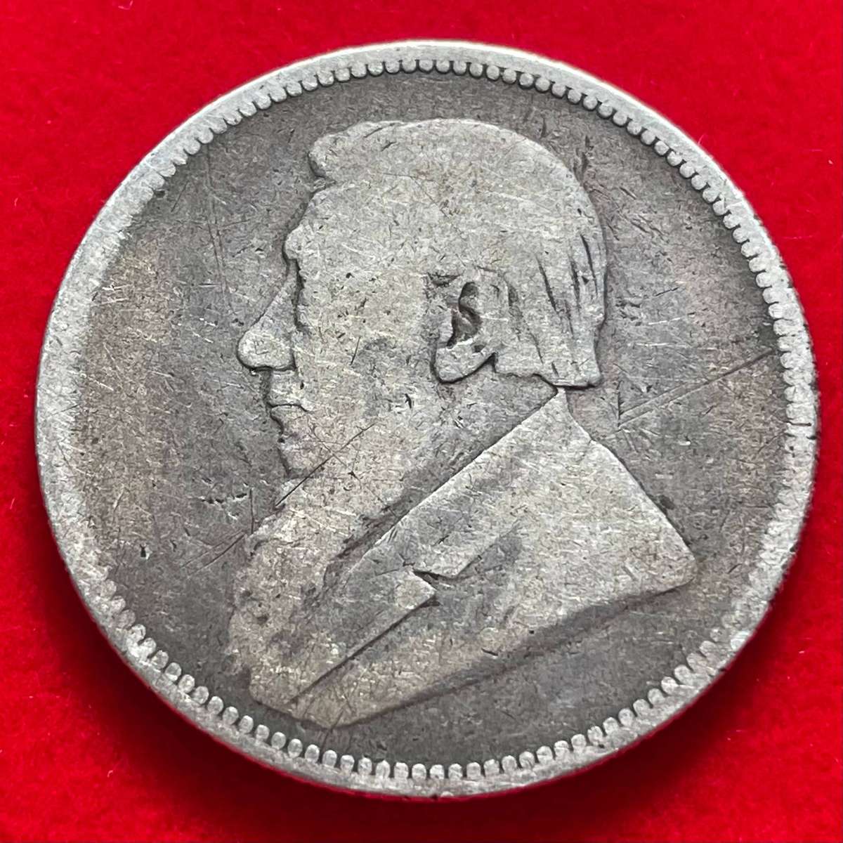 Well used 1894 ZAR Paul Kruger silver 2 shillings coin