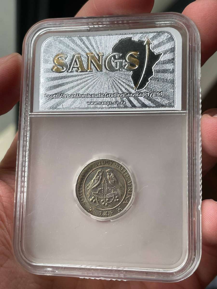 1947 South African 1/4 penny coin graded MS62 BN by SANGS