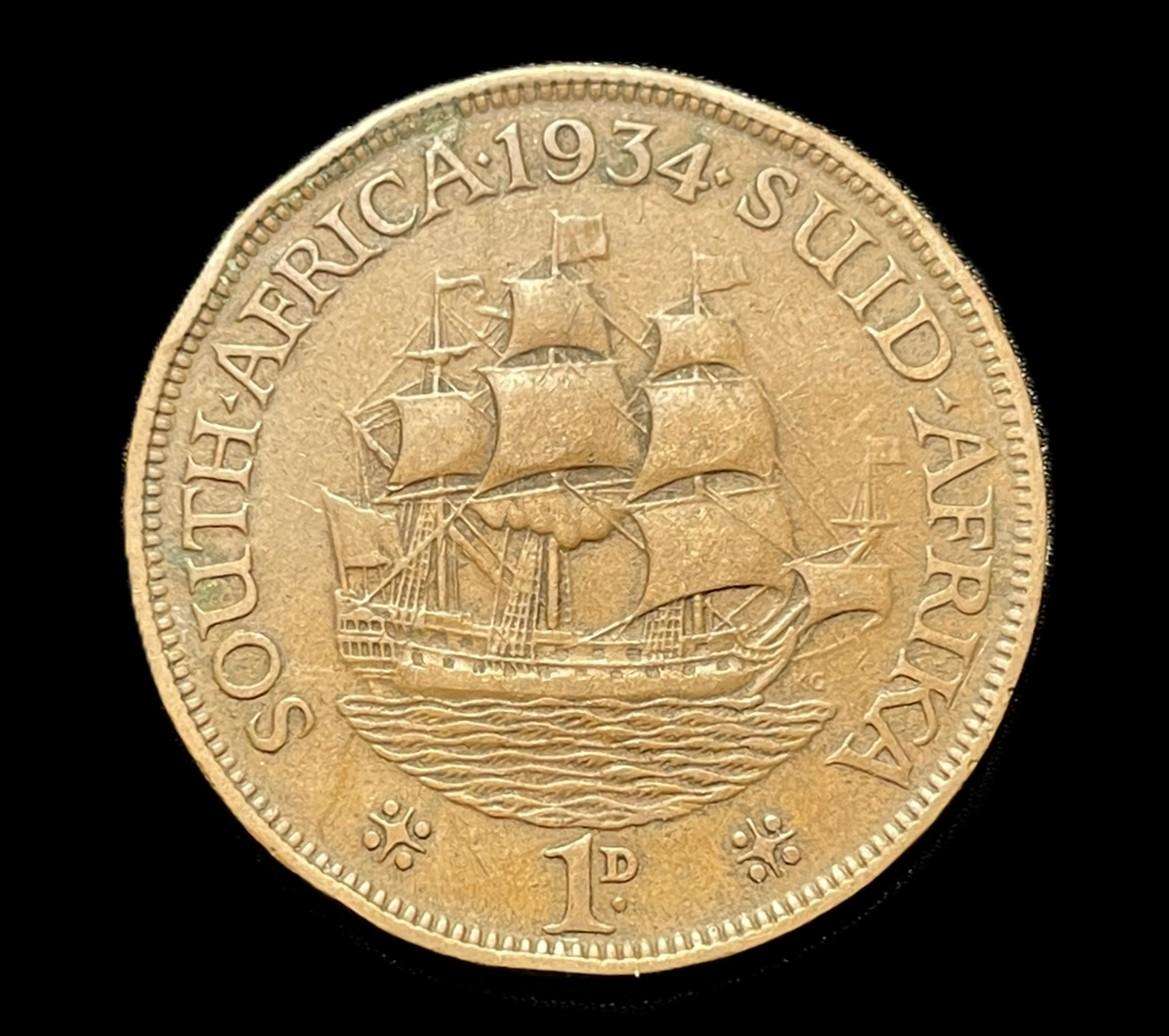 Scarcer 1934 SA Union 1 penny coin - Nicer filler coin
