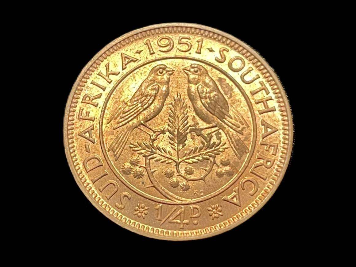 Very High grade 1951 SA Union ¼ penny coin - With Obverse lamination error