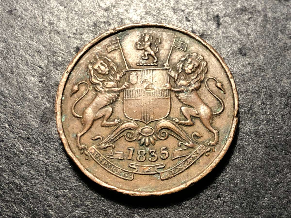 British East India Company - Large 1835 Bronze 1/2 anna coin
