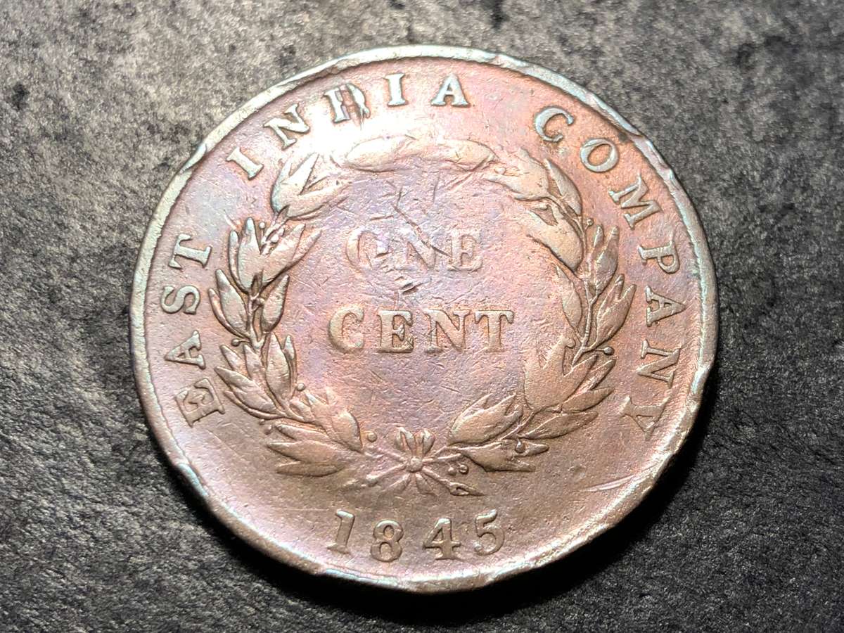 British East India Company - 1845 Bronze one cent coin - Queen Victoria