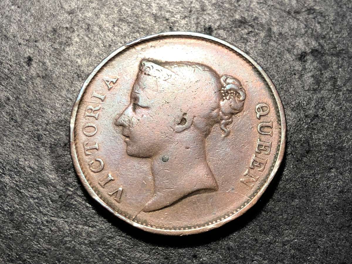 British East India Company - 1845 Bronze one cent coin - Queen Victoria