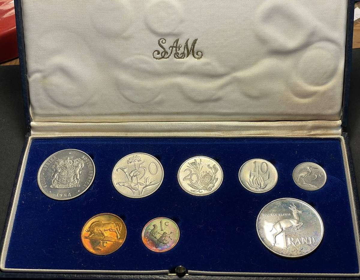1984 RSA proof coin set with silver 1 Rand in original box - Excellently toned 1 cent