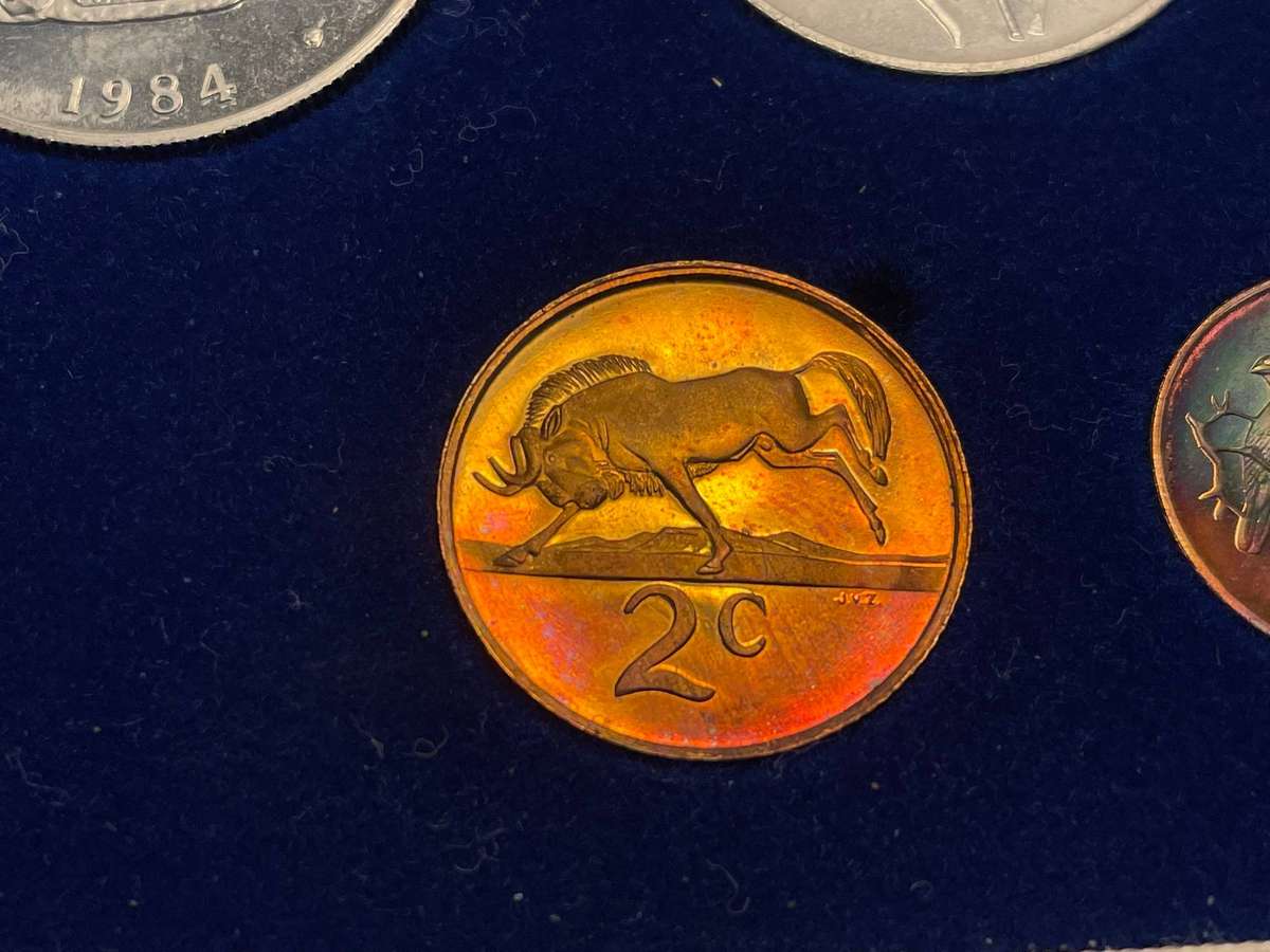 1984 RSA proof coin set with silver 1 Rand in original box - Excellently toned 1 cent