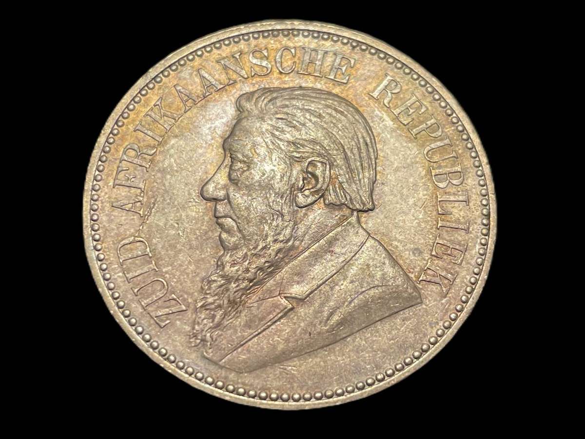 Excellent 1896 ZAR Silver Half-crown (2/6-) coin - Beautiful rainbow toning - President Kruger