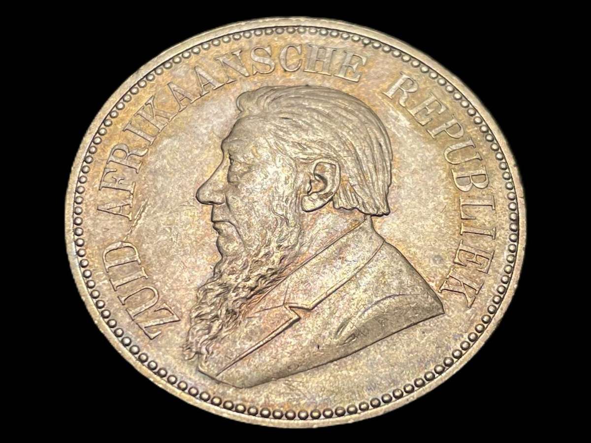 Excellent 1896 ZAR Silver Half-crown (2/6-) coin - Beautiful rainbow toning - President Kruger