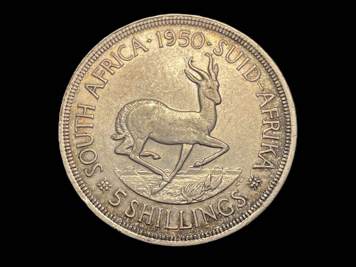 Very nice 1950 SA Union silver 5 shillings (crown) coin - 80% silver