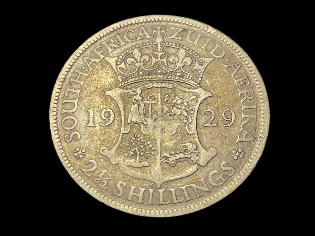 Scarce 1929 S.A. Union silver 2 ½ shillings coin