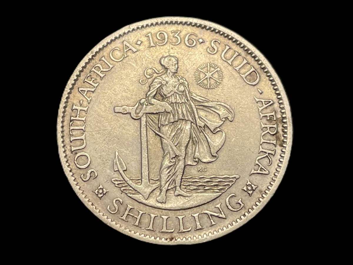 Scarce 1936 SA Union silver 1 shilling coin - Better grade