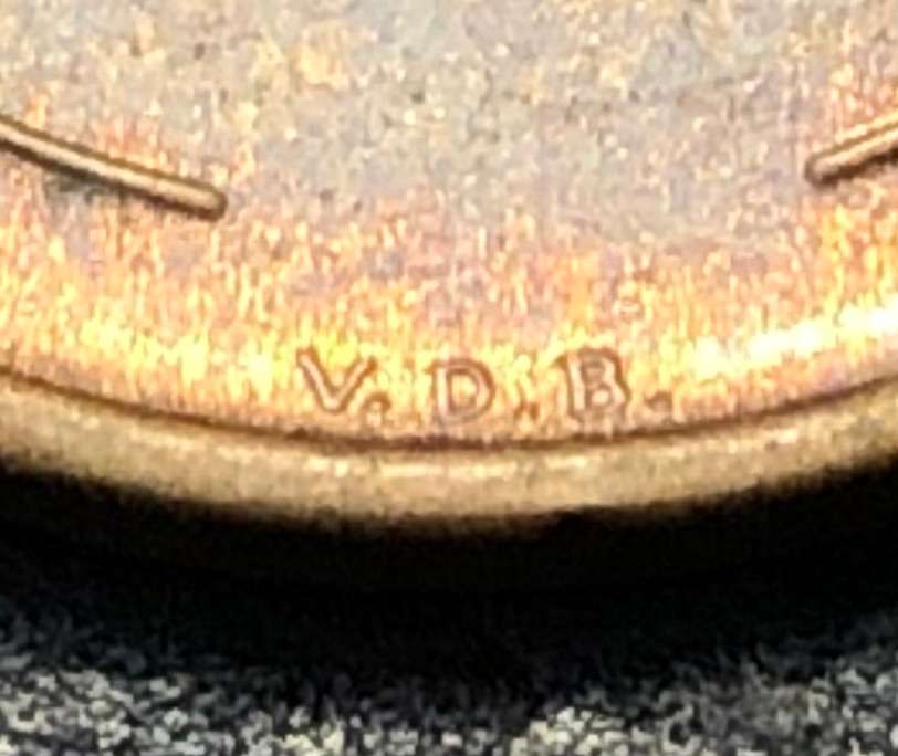1909 American wheat penny (1 cent) bronze coin - V.D.B. Reverse