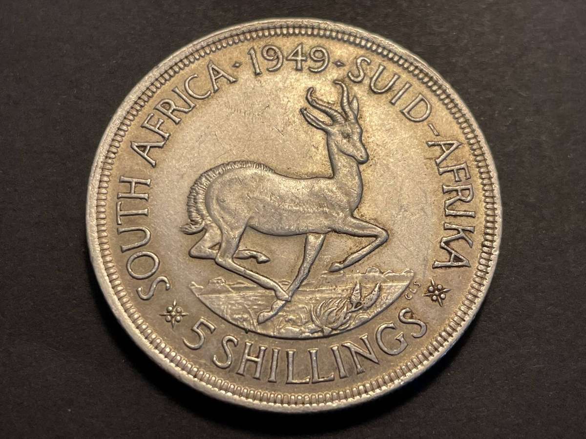 Very nice 1949 SA Union silver 5 shillings (crown) coin - 80% silver