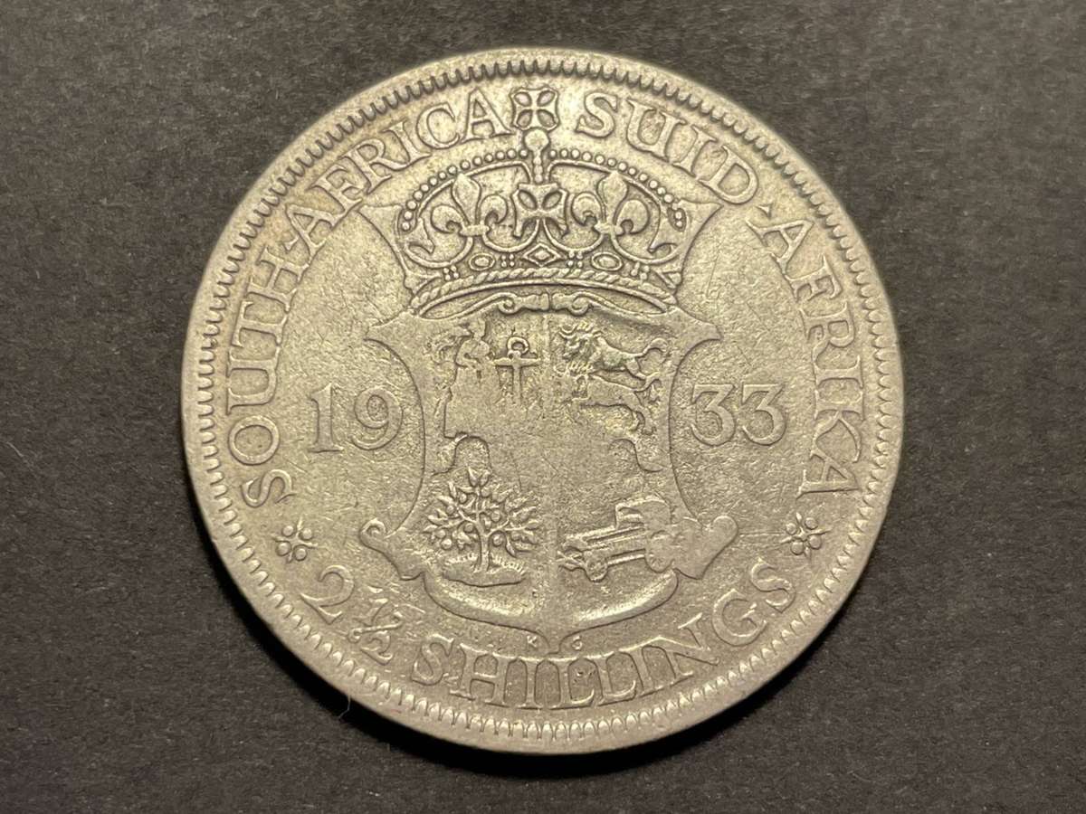 Scarce 1933 S.A. Union silver 2 ½ shillings coin - High catalogue value