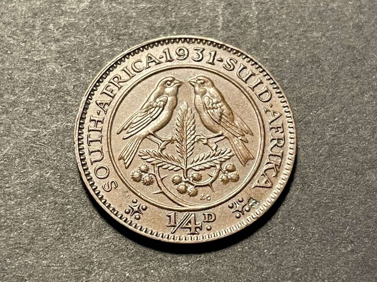 Rare 'Suid' variety 1931 SA Union 1/4 penny coin - Uncommon brown version