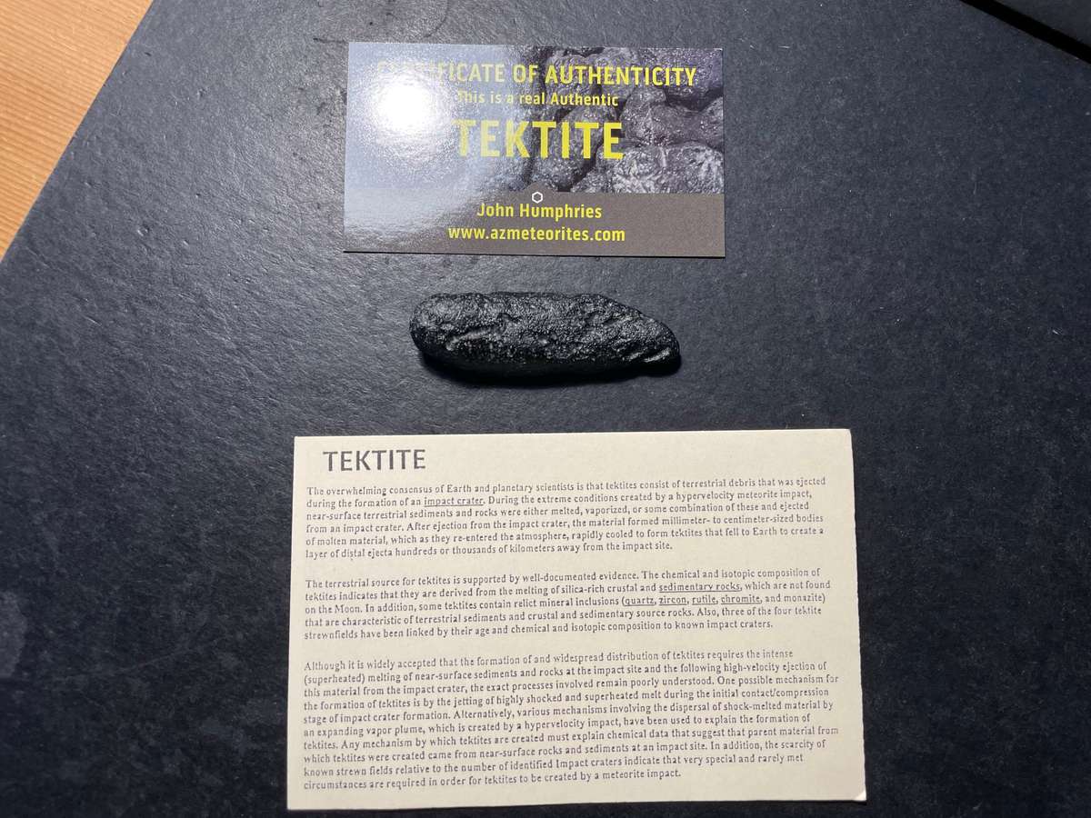 Large 80.9 ct Genuine Tektite meteorite impact crater stone with Certificate of Authenticity
