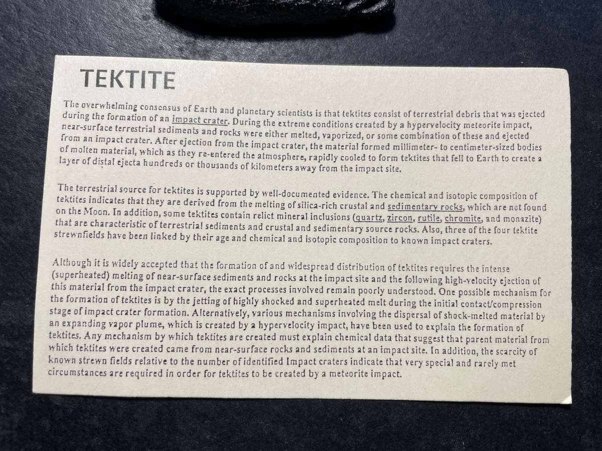 Large 80.9 ct Genuine Tektite meteorite impact crater stone with Certificate of Authenticity