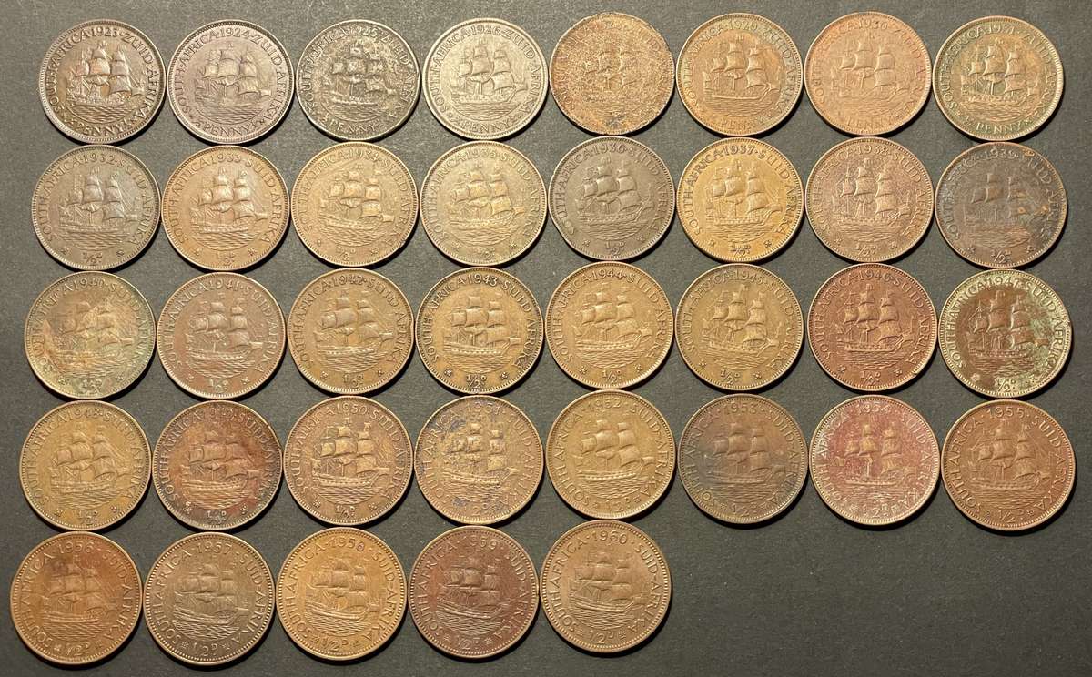 Complete set of SA Union ½ penny coins from 1923 to 1960 - Some are in a very good condition