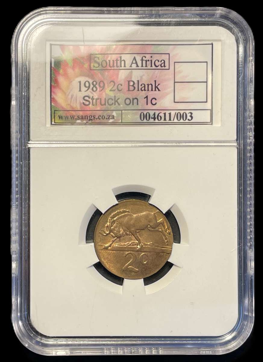 Error 1989 RSA 2 cent struck on a 1 cent planchet - SANGS Graded