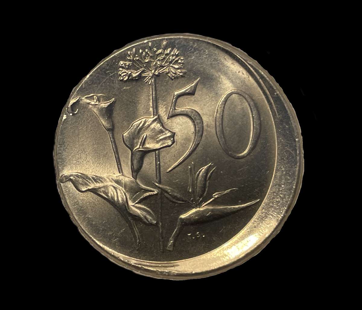 Brilliant UNC Error RSA 1966 50 cent coin - Mis-struck error - Graded by SACGS