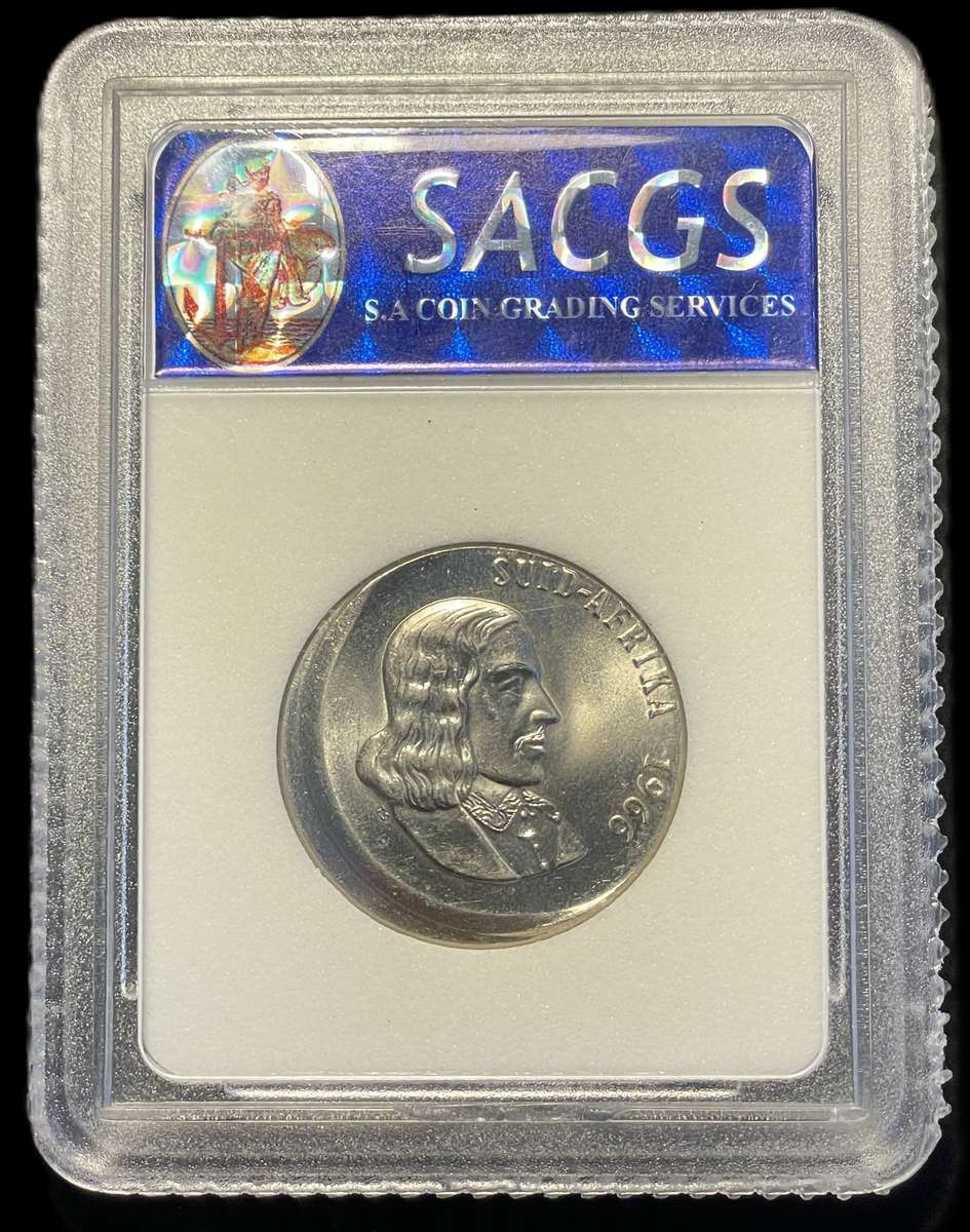 Brilliant UNC Error RSA 1966 50 cent coin - Mis-struck error - Graded by SACGS