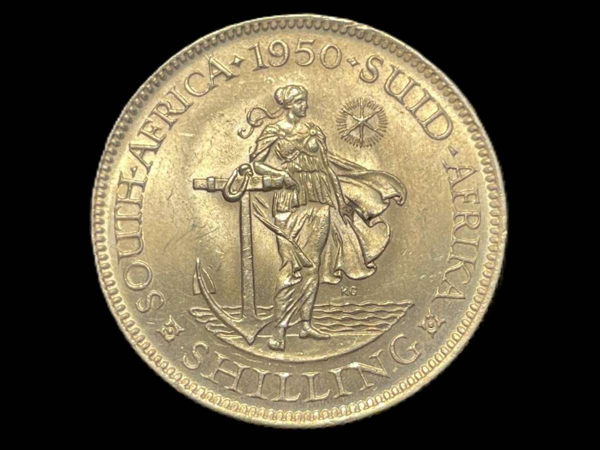 Lustrous 1950 SA Union silver 1 shilling coin - Excellent condition