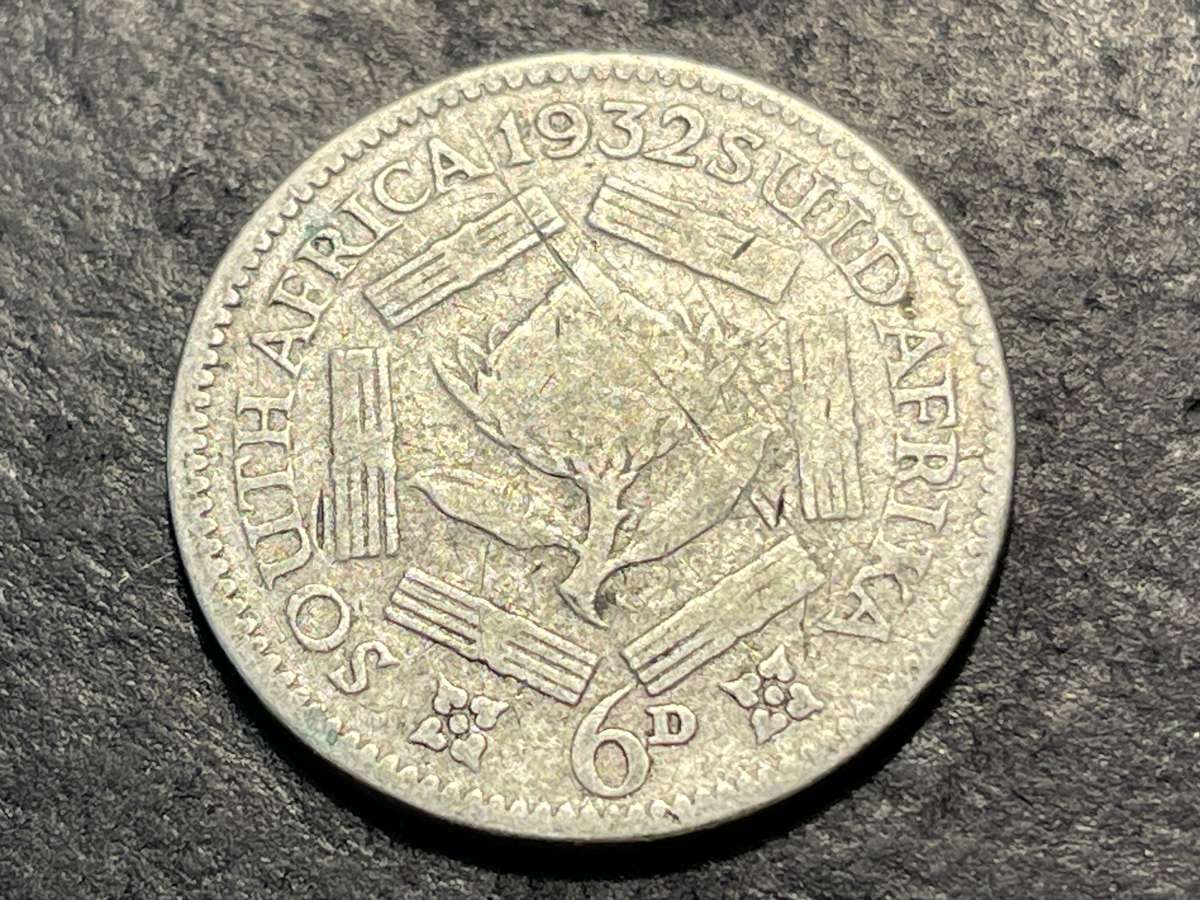 SILVER 1932 King George V South African 6 pence (6d) coin