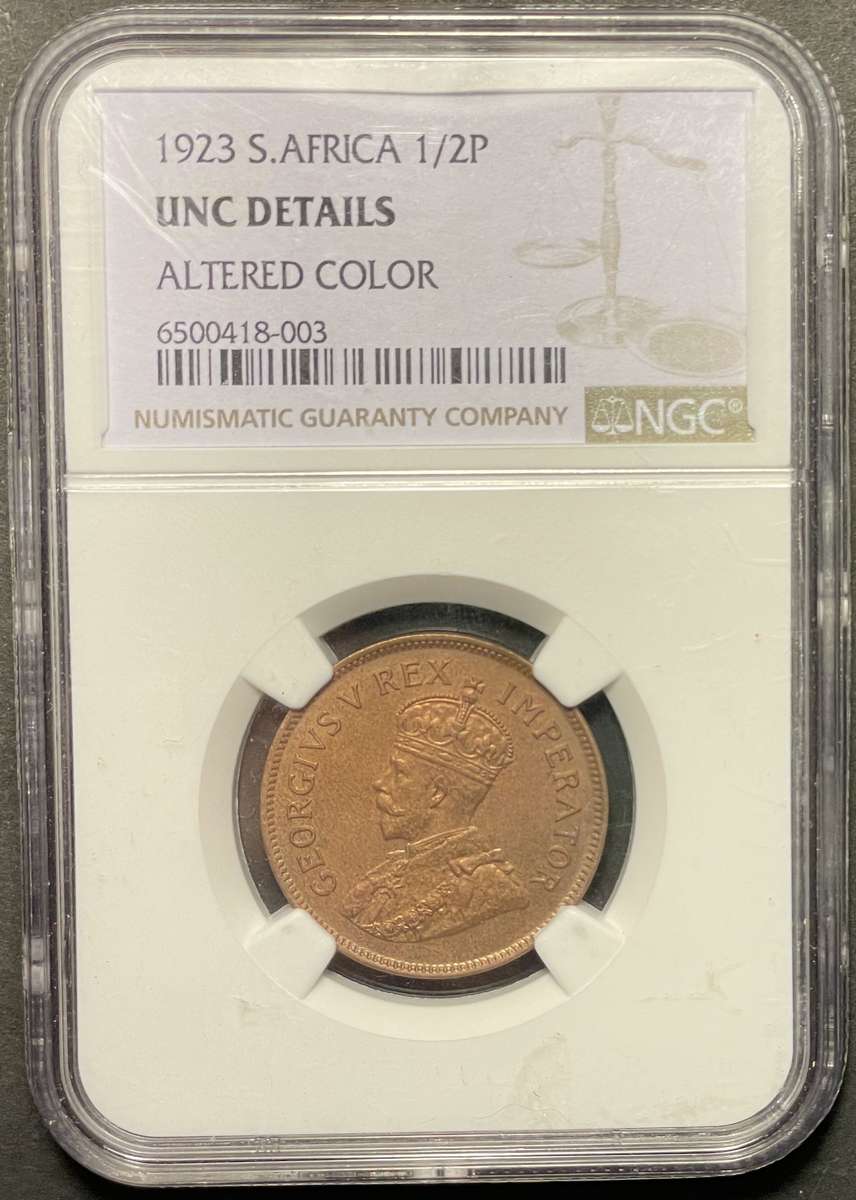 RARE 1923 SA Union 1/2 penny coin in UNC! - Graded UNC Det. by NGC - Rarest date in the series