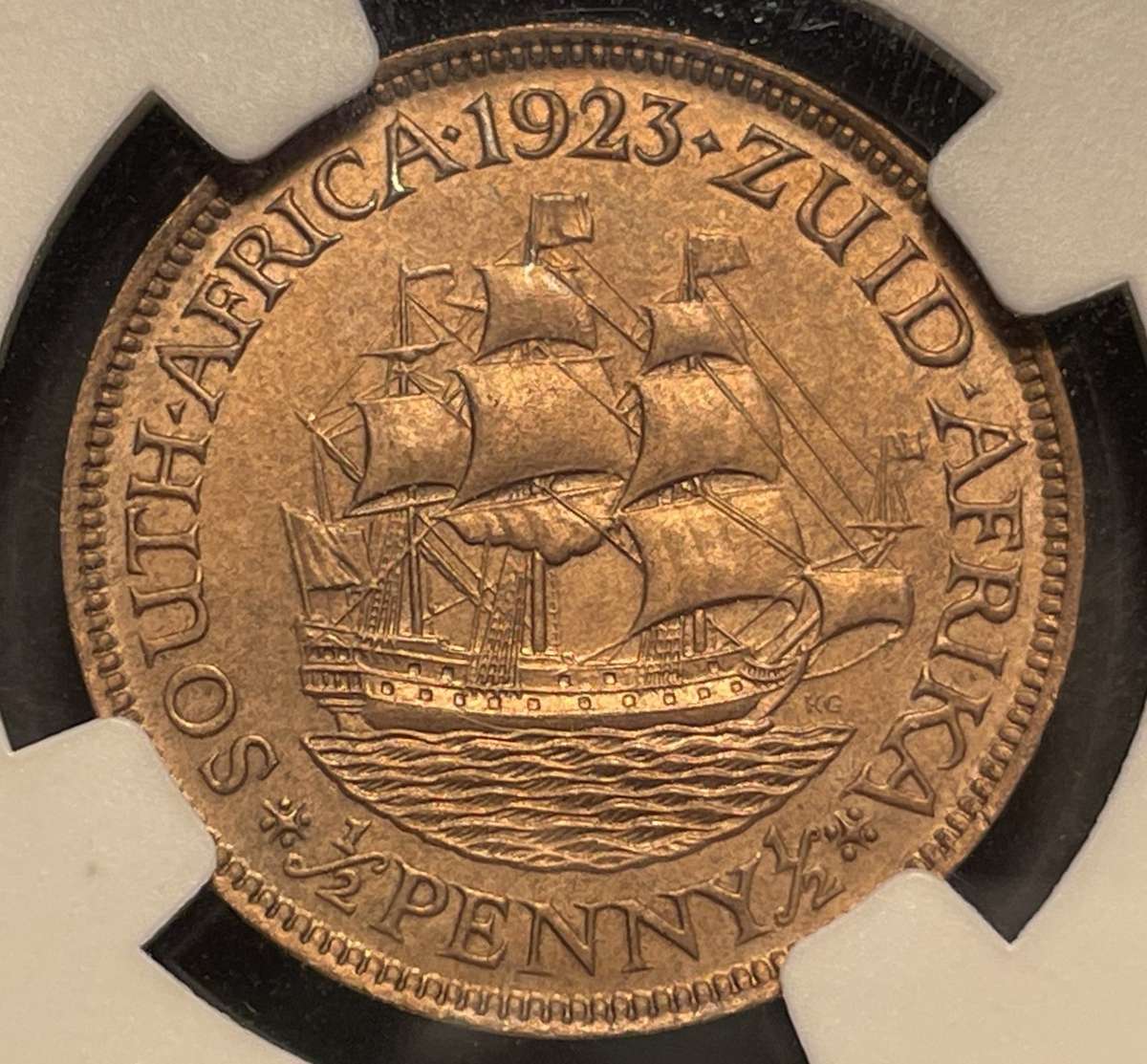 RARE 1923 SA Union 1/2 penny coin in UNC! - Graded UNC Det. by NGC - Rarest date in the series