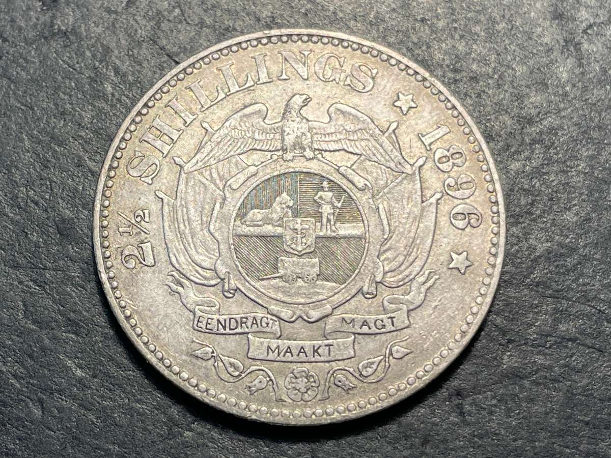 ZAR Silver 1896 Half-crown (2/6-) coin - President Kruger issue - Only 284,760 minted - Lot 1 of 2